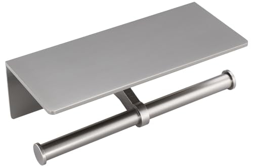 Toilet Paper Holder - Double Rolls Toilet Tissue Holder with Phone Shelf for Bathroom - TP Roll Holder with Wipes Storage, Wall Mounted by Adhesive Tape No Drilling or Screw - Brushed Nickel - color: Brushed Nickel-2 Rolls