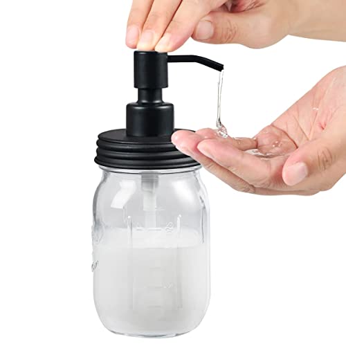 Amolliar Mason Jar Bathroom Accessories Set(4 Pcs) -Lotion Soap Dispenser &Cotton Swab Holder &Toothbrush Holder-Rustic Farmhouse Decor Apothecary Jars Vanity Organizer-Rustic Farmhouse Decor (Black) - size: Black, style: Wide-mouth