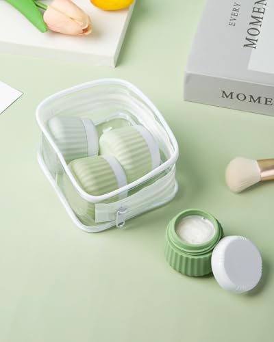 Mrsdry Travel Containers for Toiletries 4 Pack, TSA Approved Travel Size Toiletries, With Clear Bag Leak Proof Silicone Jars, Creams Jars Carrying Small Items - color: Water Green, size: 1 oz