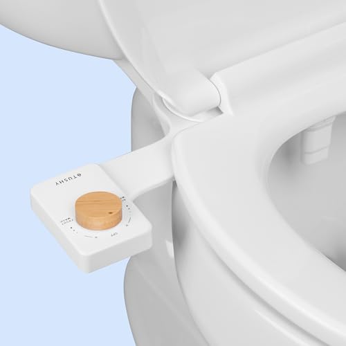 TUSHY NEW Fresh Dual Nozzle Cool Water Bidet: Ultra Slim Toilet Seat Attachment Sprayer with Luxury 2 in 1 Front & Rear, Self-Cleaning, 180º Clean (DIY Install, 10 Minutes), Non-Electric, Bamboo Knob - color: Bamboo Knob, style: Dual Nozzle
