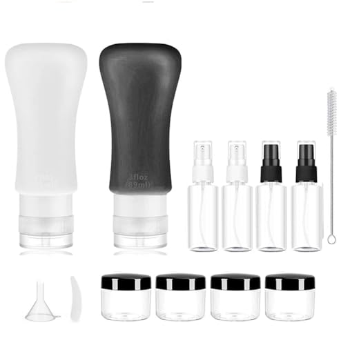 18 Pack Travel Bottles, 3oz & 2oz Leak Proof Toiletries, Perfect for Business or Personal Travel, Fun Outdoors Silicone 18 Pieces - color: BLACK