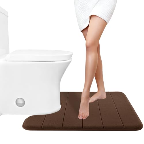 Yimobra Memory Foam Toilet Bath Mat U-Shaped, Soft and Comfortable, Super Water Absorbent, Non-Slip, Machine Wash and Easy to Dry for Bathroom Commode Contour Rug, 24 X 20 Inches, Brown - color: Brown, size: 24" X 20"