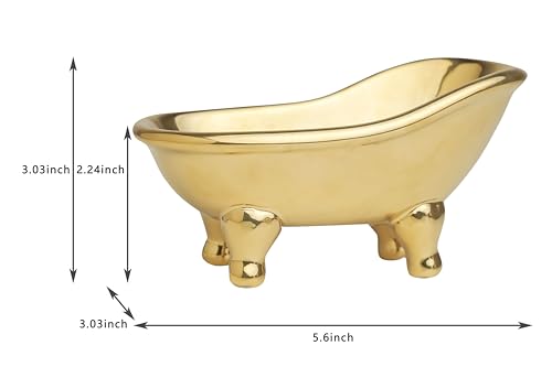 5.6" Ceramic Mini Bathtub Soap Dish Decortative Clawfoot Bathroom Soap Dish (Golden) - color: Golden