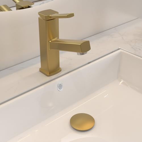 Bathroom Pop up Drain with Overflow, Anti-Clogging Vessel Sink Drain Strainer, Pop Up Drain with Detachable Basket, Hair Catcher Bathroom Sink Drain Stopper (Brushed Gold, with Overflow) - color: Brushed Gold, size: With Overflow