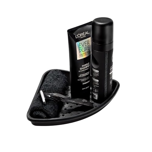 madesmart Bathtub Corner Shelf, Suction Cup Bath Organizer for Shampoo, Soap, Razors & Shower Accessories, Non Slip Bathroom Storage Tray with Drainage Holes, Carbon - color: Carbon