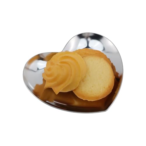 Dnyta 2Pcs Stainless Steel Decorative Tray, Decor Jewelry Dish, Bathroom Decor Makeup Serving Trays for Dresser, Cosmetics Home Decor for Keys Watch Wallet Trinket- Small (Heart shape, Silver) - style: Heart-shaped silver style (2pcs)