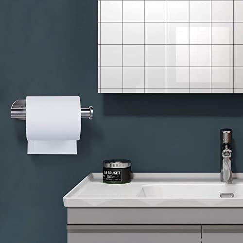 YUET Toilet Roll Holder Self Adhesive Holders Tissue 3M Stand Hanger Bathroom, Kitchen, Washroom Premium Thicken SUS-304 Stainless Steel, No Drilling,Strong Adhesiveness Rustproof (Brushed Silver) - color: Silver
