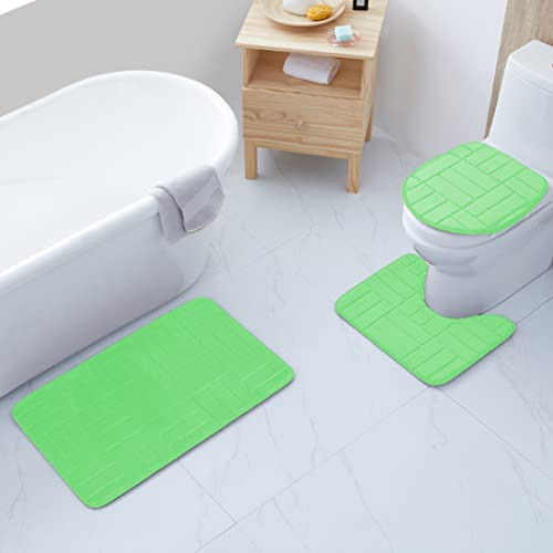 All American Collection 3PC Memory Foam Bath Mats Soft Plush Stripe Design Anti-Slip Shower Bathroom Contour Toilet Lid Cover Rugs (Stripe Mint) - color: Stripe Mint