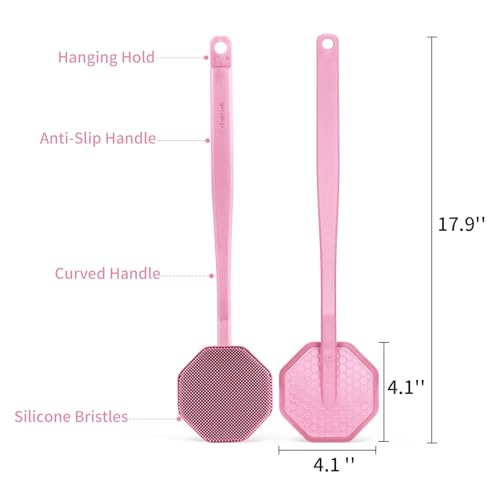 iTokGoK® Silver-Infused Silicone Back Scrubber with Long Handle Back Brush for Shower,Back Brush Long Handle for Men and Women,Ergonomic No-Slip Handle, Long-Lasting (Pink) - color: Pink