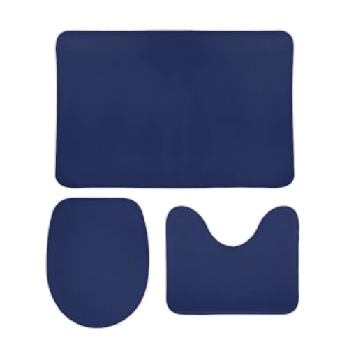 Bathroom Rugs Set 3 Piece Minimalist Solid Navy Blue Bath Rug Mat Set, Non Slip Absorbent Bathroom Decor Mat, Toilet Lid Cover & U Shaped Contour Rug - color: Navy Blue, size: 1'8" x 2'6" (Rectangular)