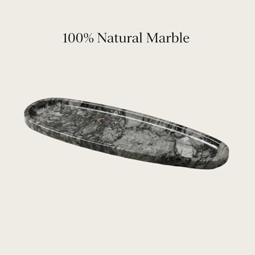 Natural Marble Vanity Tray, 16.6"x4.6" Grey Real Stone Decorative Tray for Bathroom Countertop & Home Decor, Catchall Organizer for Jewelry, Candles, Cosmetics & Perfume（Grey） - color: Black Gray