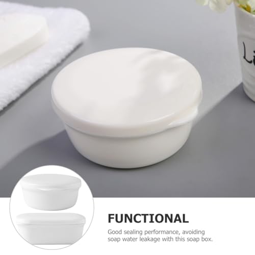 Beaupretty 2pcs Portable Travel Soap Box with Lid Leakproof Drainable Soap Holder Set White Rectangular Round Bathroom Case for Shower and Travel Use