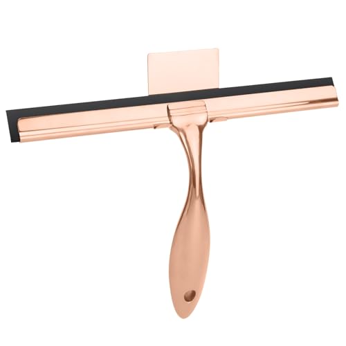 9.6 Inches All-Purpose Silicone Squeegee for Shower Doors with Adhesive Hook. Window Shower Cleaner Tool Suitable for Shower Glass Doors, Bathroom, Window and Car Glass.Rose Gold