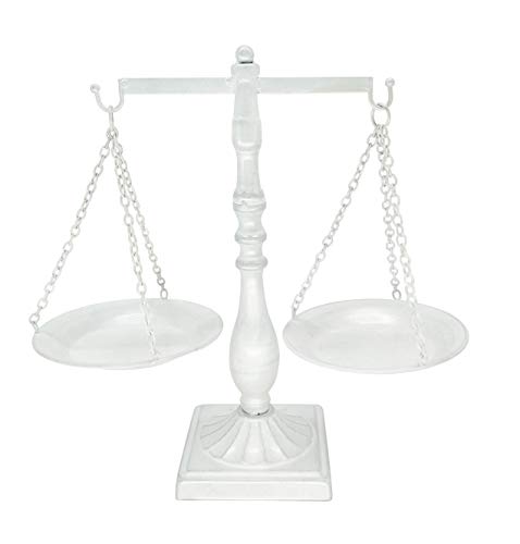 Owlgift Vintage Metal Libra Jewelry Towers Display Cosmetic Organizer Storage, Scale Centerpiece Stand, Antique Jewelry Storage, Farmhouse Candleholder Display – White, 12“ W x 12“ H - color: White