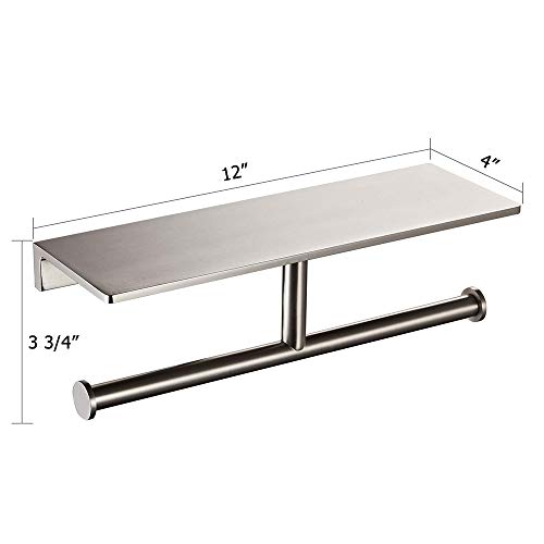 Toilet Paper Holder,Brushed Nickel Double Toilet Paper Roll Holder with Storage Shelf,Wall Mount Brass Toliet Tissue Dispenser for Home and Hotel Bathrooms - color: Brushed Nickel