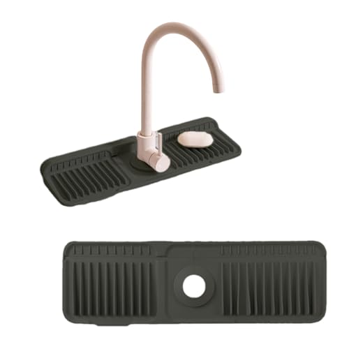 Folding Faucet Mat for Kitchen Sink Upgraded Premium Silicone Splash Guard with Fast Drying Properties Protective Sink Tray Ideal for Stone Sinks in Kitchen & Bathroom (Black, 14.5"x5.5") - color: Black, size: 14.4" x 5.5"