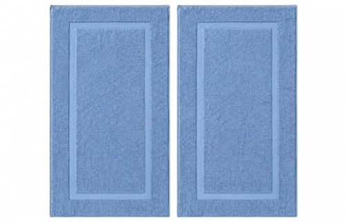 SALBAKOS 100% Turkish Cotton Bath Mat Set 2-Piece - 20x34 inch, Hotel & Spa Collection, Soft, Absorbent, Long Lasting, Durable Bathroom Rugs | Made in Turkey (Blue, 2 Bath Mats) - color: Blue, size: 2 Bath Mats