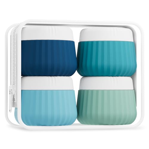 Mrsdry Travel Containers for Toiletries 4 Pack, TSA Approved Travel Size Toiletries, Travel Size Containers, With Clear Bag Leak Proof Silicone Jars, Travel Essentials Creams Jars Carrying Small Items - color: Blue, size: 1 oz