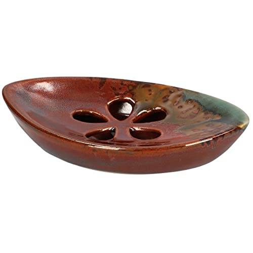 Ceramic Soap Dish with Self Draining Tray for Bathroom, Kitchen (Reddish Brown) 6.25 x 3.75 x 1 inches (LxWxH) 1111 LungMongKol Shop 016 - color: Reddish Brown