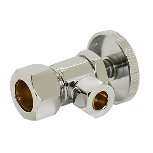 Westbrass Round Handle Angle Stop Shut Off Valve, 1/2" Copper Pipe Inlet with 3/8" Compression Outlet, Polished Nickel, D105-05 - color: Polished Nickel, size: 1 Pack