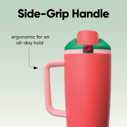 Owala FreeSip Tumbler Insulated Stainless Steel Water Bottle with Built-in Straw and Side Handle, For Travel, Work, School, and Sports, 40oz, BPA Free, Leak Proof, Strawberry Fields - color: Strawberry Fields, size: 40 Ounces