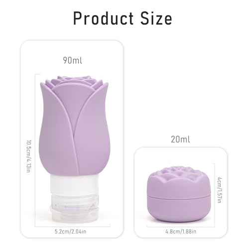 3 OZ Travel Bottles Leakproof for Travel TSA Approved & Refillable Mini Cream Containers Set 8 Pack – Silicone Squeeze Tube Rose Bottle for Shampoo Lotion Body Wash BPA Free with Bag, Purple - color: WT+RS+PP+RSD, size: 4 Bottles+ 4 Jars