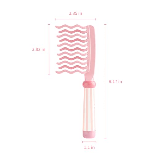 Wide Tooth Comb for Curls, Detangling Comb with Double Row Wavy Tooth for Curly/Wavy/Thick/Long/Wet & Dry Hair, Detangler Hair Brush Large Tooth Shower Hair Comb for Women Girl Men - color: Pink