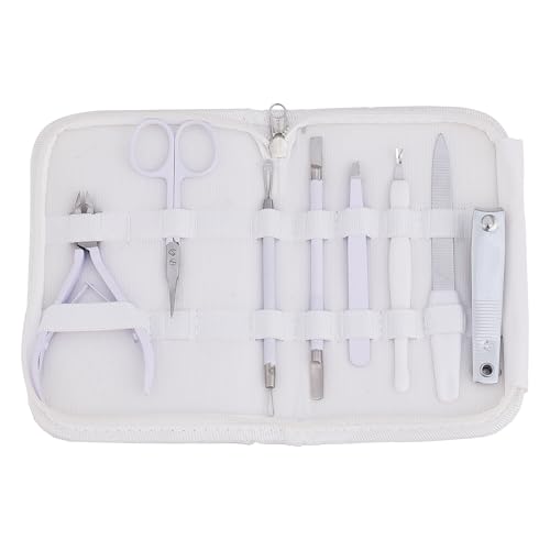 Professional Manicure Pedicure Set Nail Clippers Kit with Cuticle Trimmer Nail File Scissors & Grooming Tools in Portable Leather Travel Case for Men & Women White