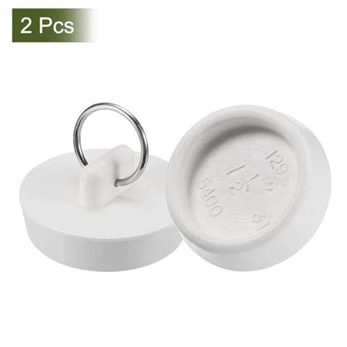 uxcell 2 Pcs Tub Stoppers, Rubber Bathtub Stoppers 1-1/2" Kitchen Sink Drain Stopper, Bathroom Drain Plug with Pull Ring and 15" Beaded Chain, White - size: 1-1/2"