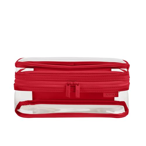 Away Clear Toiletry Bag - Water-Repellent Travel Toiletry Bag with 2 Compartments, U-Zip Opening, Interior Zip Pocket - Cherry Red - color: Cherry Red