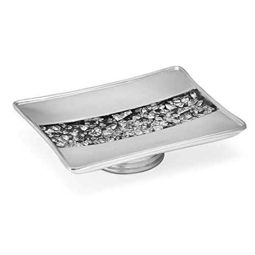 Zahari Home Sinatra Soap Dish Unique Design Stylish Bling Glass Mosaic Décor Soap Bar Holder, Silver - color: Sinatra Silver