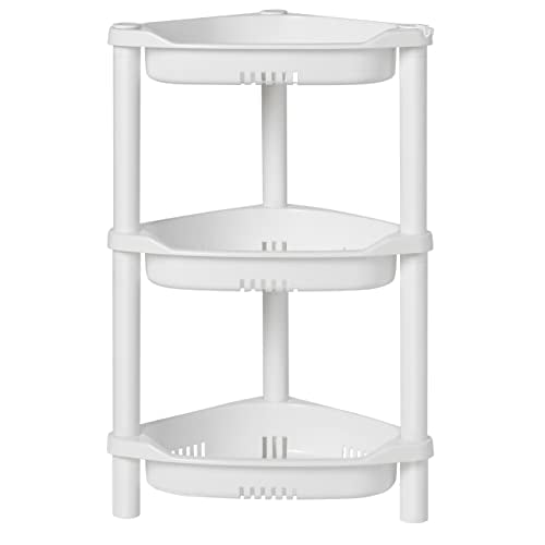 ELYKEN 3 Tier Shower Caddy Organizer Shelf Corner, 14.4 x 11.2 x 22.4 Inches, Rustproof, Plastic Shower Rack Stands for Inside Bathroom, Bathtub, White - color: White, size: 3-Tier