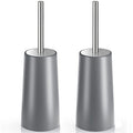 Toilet Brush and Holder, 2 Pack Toilet Brush with 304 Stainless Steel Long Handle, Toilet Bowl Brush for Bathroom Toilet-Ergonomic, Elegant,Durable (Grey) - color: Gray