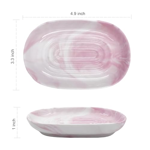 Ceramic Marble Pattern Soap Dish, Textured Raised Soap Saver Tray for Shower Bathroom Kitchen Sink Vanity, Easy to Clean Multi-Use Holder for Bar Soap Jewelry Rings Keys, Red (1 Pack) - color: Red