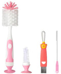 Ariseno 4-in-1 Baby Bottle Brush Set, Including Nylon Bottle Brush, Cap, Straw, Nipple Brushes, BPA-Free (Pink) - color: Pink-nylon
