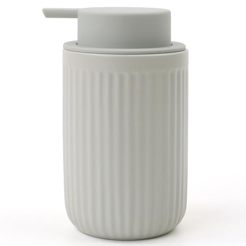 BosilunLife Dish Hand Soap Dispenser - Liquid Pump Soap Dispenser for Bathroom Decro 12oz Ceramic Kitchen Dish Dispenser with Rust-Proof Liquid Pump Modern Refillable Lotion Bottles - color: Light Grey Lotion Pump