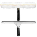 Window Cleaning Squeegee Kit- 14" Squeegee & Microfiber Rotatable Window Scrubber,All-Purpose Tile Shower Walls Window Glass Car Windshield Mirrors,Reusable Microfiber Sleeve