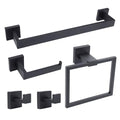 Stainless Steel Matte Black Bathroom Hardware Accessories - 5 Piece Set with 16 inch Square Towel Bar, Towel Rack & Holder - color: Matte Black