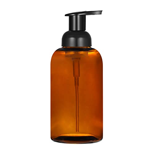 2 Pack Amber Glass Jar Soap Dispenser with Foaming Pump, 13 Ounce Amber Round Bottles Dispenser with Foaming Pump
