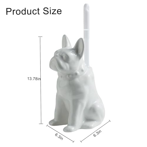 Comeon Ceramic Dog White/Black Toilet Brush and Holder Set, Plastic Handled Scrub Brush for Bathroom Cleaning,13.7"*6.3" (White) - color: White, size: Dog