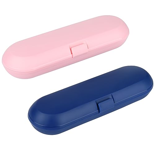 Cosmos Pack of 2 Plastic Travel Case Toothbrush Carrying Case Holder Container Compatible with Oral B Pro and also for Sonicare & Other Toothbrush - color: Deep Blue + Pink