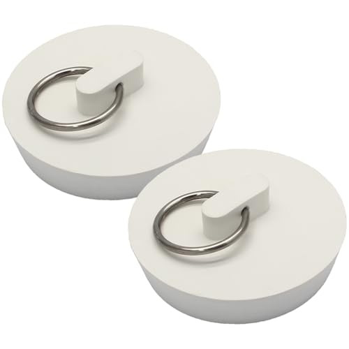 Luomorgo 2 Pack Rubber Drain Stopper, 1-3/4 to 1-7/8 Inch, White | Leak-Proof, Fits Bathtub & Kitchen Sink, Heavy Duty Seal, with Hanging Ring - size: Fits 1-3/4 Inch to 1-7/8 Inch