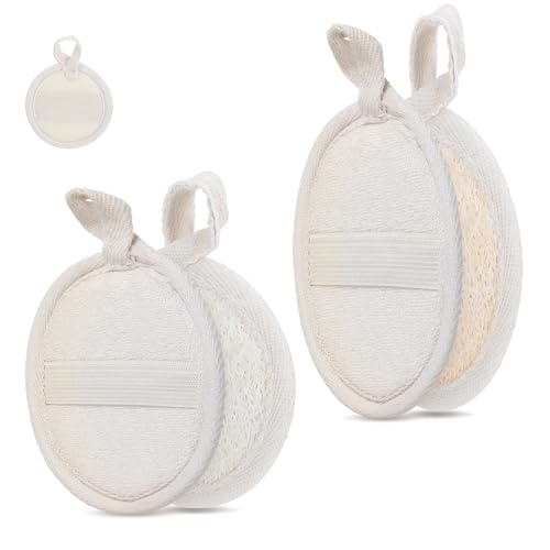 Nogeqi 4PCS Loofah Sponge Exfoliating Body Scrubber, Natural Shower Bath Loofah Exfoliating Sponge, Face Body Exfoliator Scrubber for Women Men Bath Shower, Eco-Friendly (2 Styles)