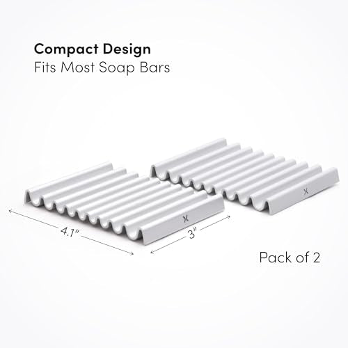 Xympo Aluminum Soap Dish (Pack of 2) – Rustproof Anodized Metal Soap Holder with Fast Drainage, Non-Slip Silicone Base, Modern Minimalist Design – Durable & Easy to Clean for Bathroom, Kitchen & Sink
