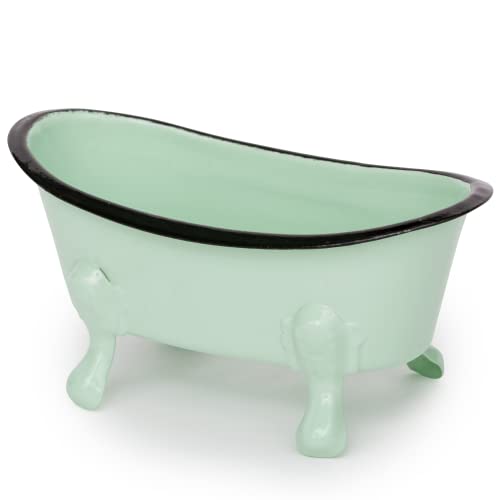 Rustic Enamel 1 Piece 5.5" Metal Clawfoot Mini Bathtub Soap Dish Mini Bath Tub Decoration Clawfoot Tub Soap Caddy Mint - color: Mint