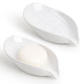 Soap Dish 2PCS, Self-Draining Bar Soap Holder, Leaf Shape Ceramic Drain Soap Dishes for Bathroom Kitchen, Easy to Clean Keeps Soap Dry, White, ANTIS'S HOME - color: White-2pcs-enhanced Draining