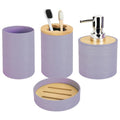 4 PCS Lavender Bathroom Accessories Set, Includes a Soap Dispenser, Toothbrush Holder, Soap Dish and Mouthwash Cup, Plastics & Bamboo Bathroom Set, Bohemian Style Bathroom Sink Set - color: Lavender Purple, size: 4 PCS