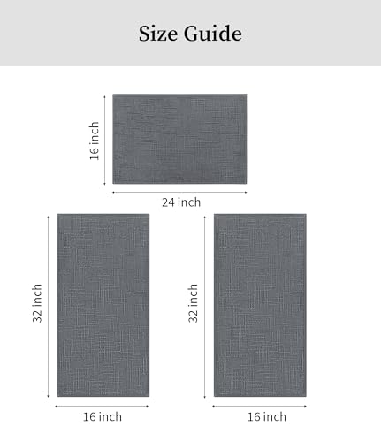 YIHOUSE Bathroom Rugs Sets 3 Piece Gray, 16x24+16x32+16x32in | Non Slip, Quick Dry, Absorbent Washable, Thin Fit Under Door, For Elder, Sink, Laundry - color: Grey, size: 16x24+16x32+16x32