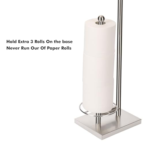 Toilet Paper Holder with Tray At the Top, Heavy-Weighted Stainless Steel Base No Wobbly, Freestanding Toilet Paper Rolls Stand, Hold Extra 3 Paper Rolls On the Base (Brushed Nickel) - color: Brushed Nickel