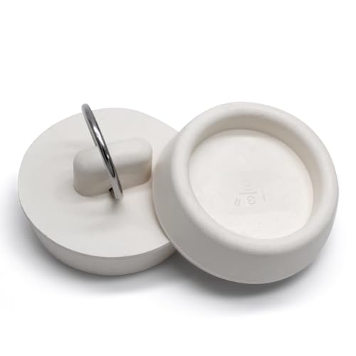 Bonsicoky Rubber Drain Stopper, 1-3/8 to 1-1/2 Inch, White, 2 Pcs | Bathtub Drain Plug, With Hanging Ring, For Kitchen and Bathroom, Bathroom Sink Stopper - size: 1-3/8 Inch to 1-1/2 Inch